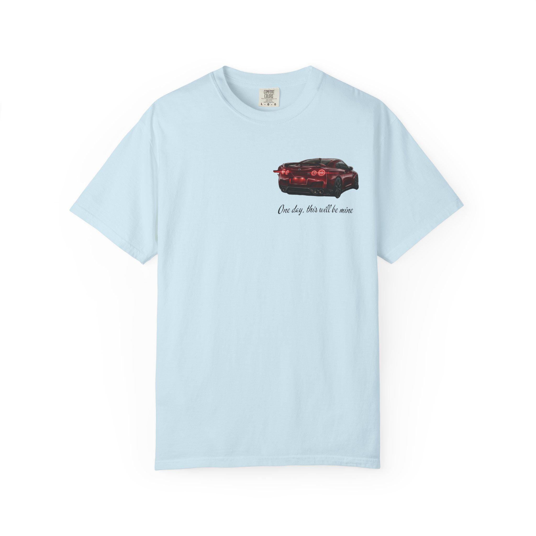 Sports Car graphic T-Shirt | Small Chest Print, Script Text