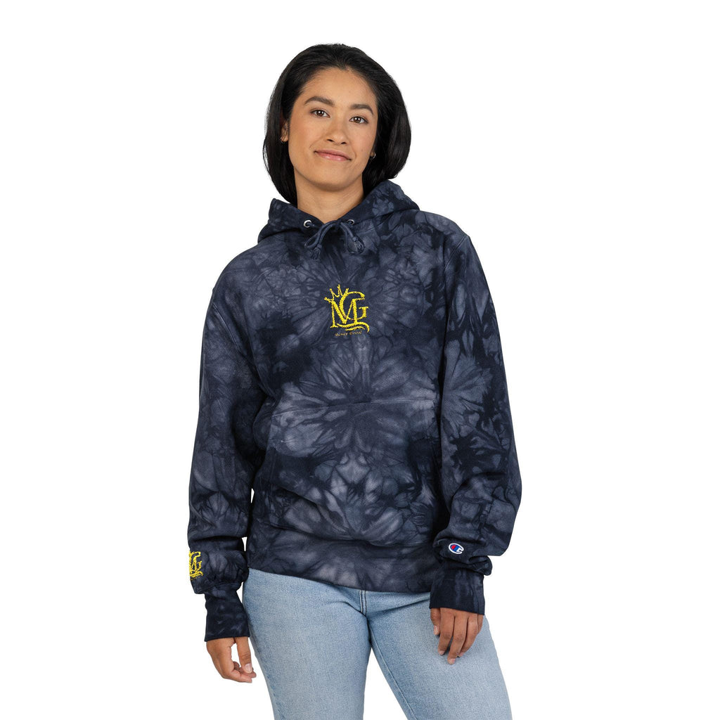Yellow Floral Crest embroidery Hoodie | Black Tie-Dye Hoodie