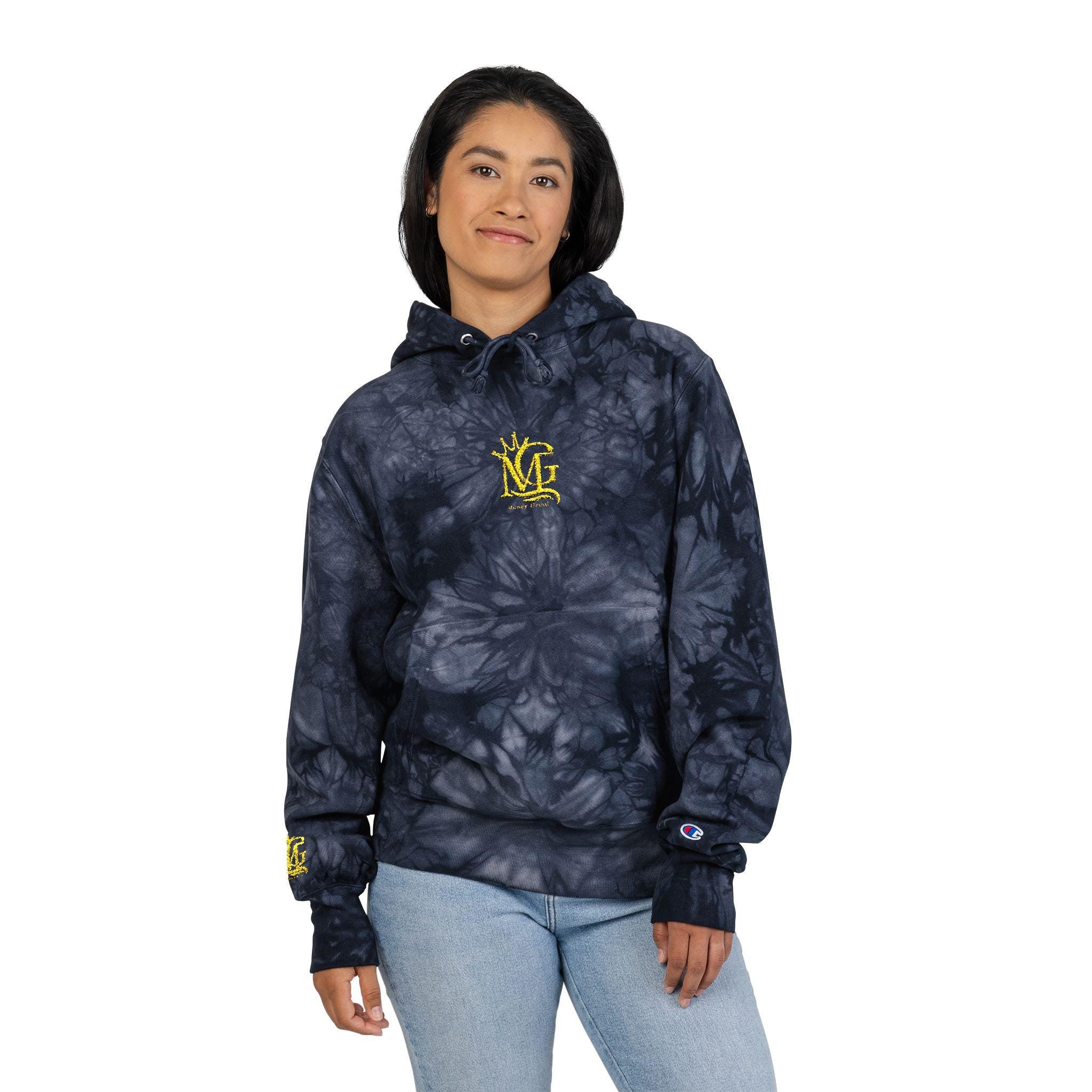 Yellow Floral Crest embroidery Hoodie | Black Tie-Dye Hoodie