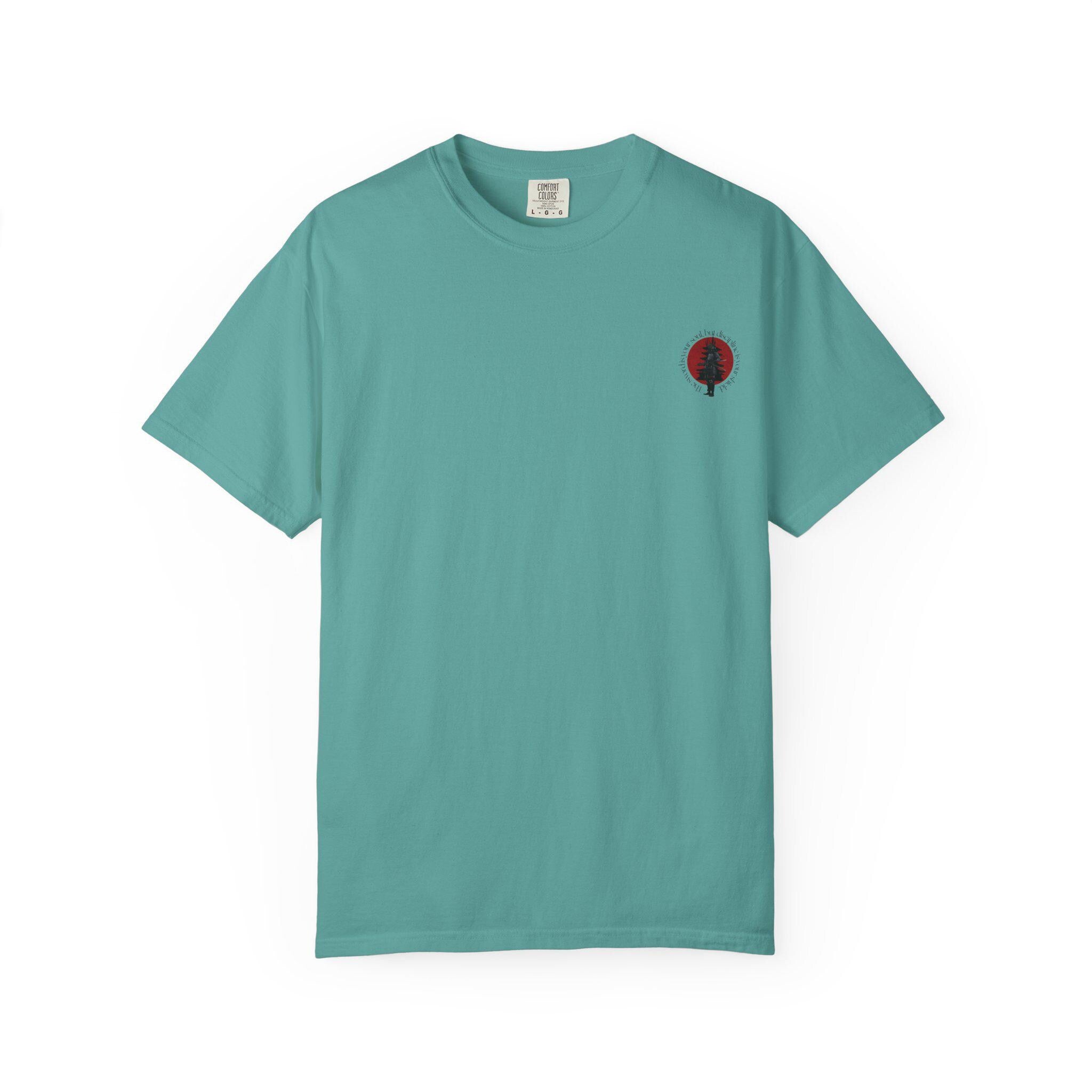 Samurai Silhouette Red Sun T-shirt | Japanese Pagoda Graphic