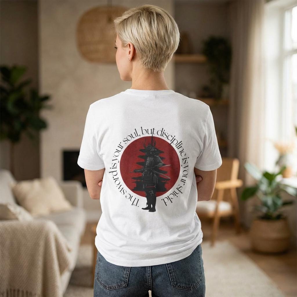Samurai Silhouette Red Sun T-shirt | Japanese Pagoda Graphic