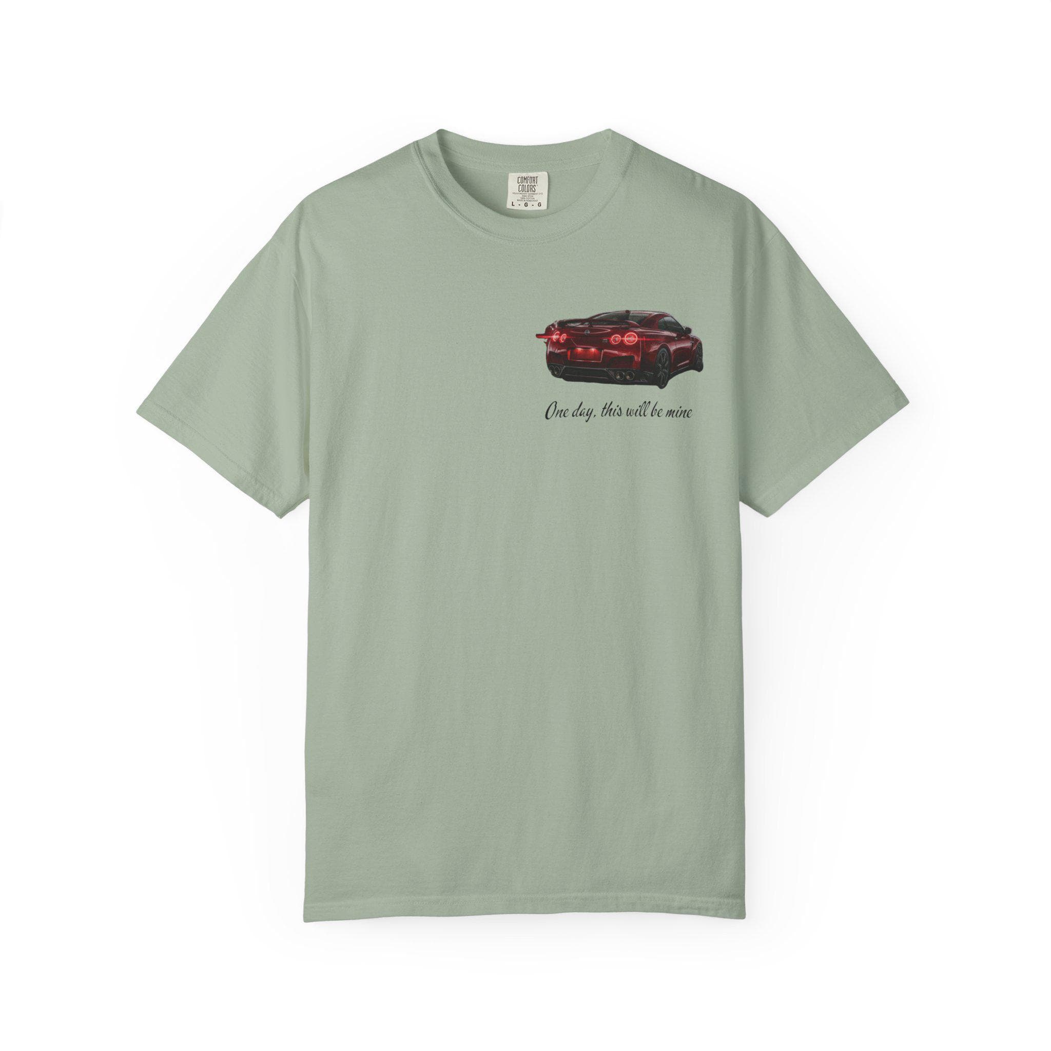 Sports Car graphic T-Shirt | Small Chest Print, Script Text