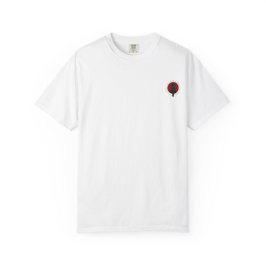 Samurai Silhouette Red Sun T-shirt | Japanese Pagoda Graphic