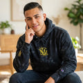 Yellow Floral Crest embroidery Hoodie | Black Tie-Dye Hoodie