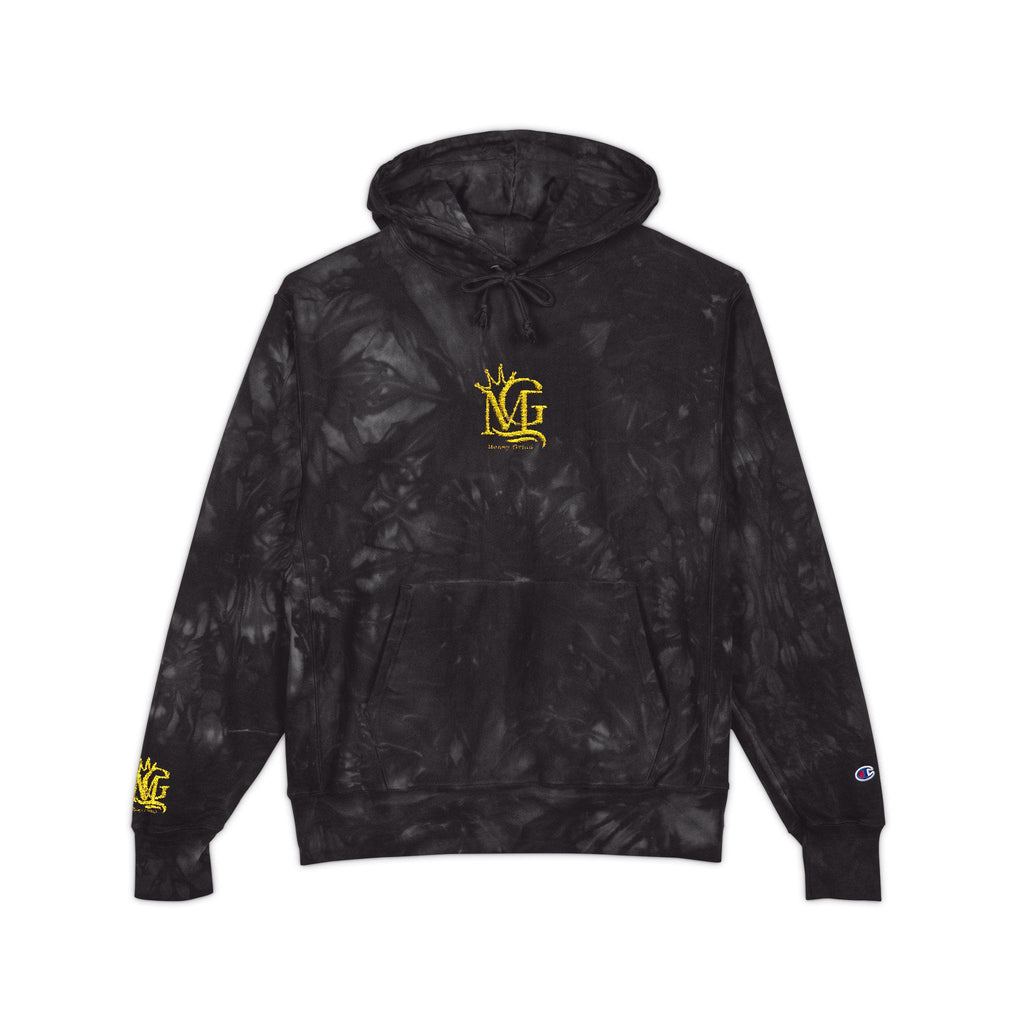 Yellow Floral Crest embroidery Hoodie | Black Tie-Dye Hoodie