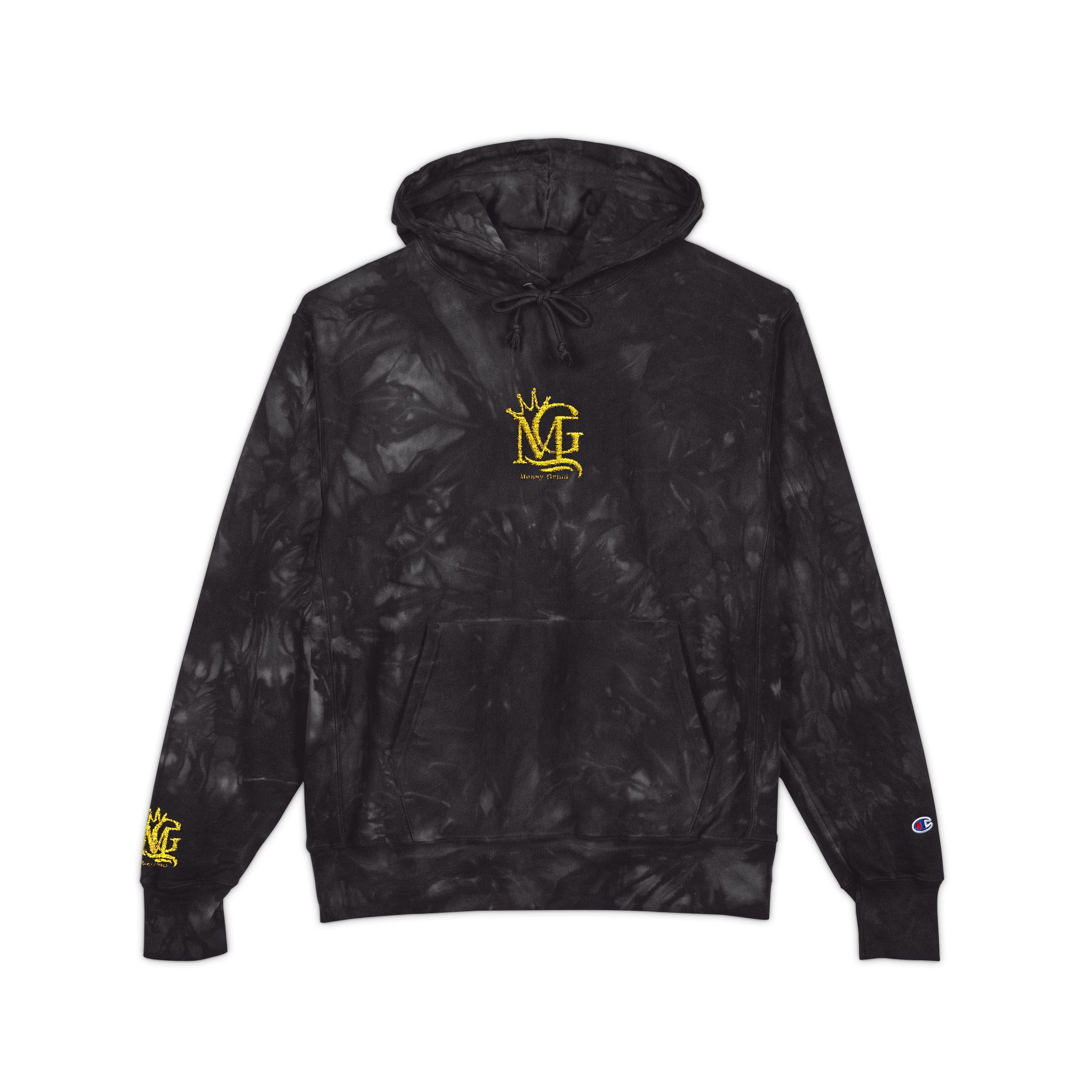 Yellow Floral Crest embroidery Hoodie | Black Tie-Dye Hoodie