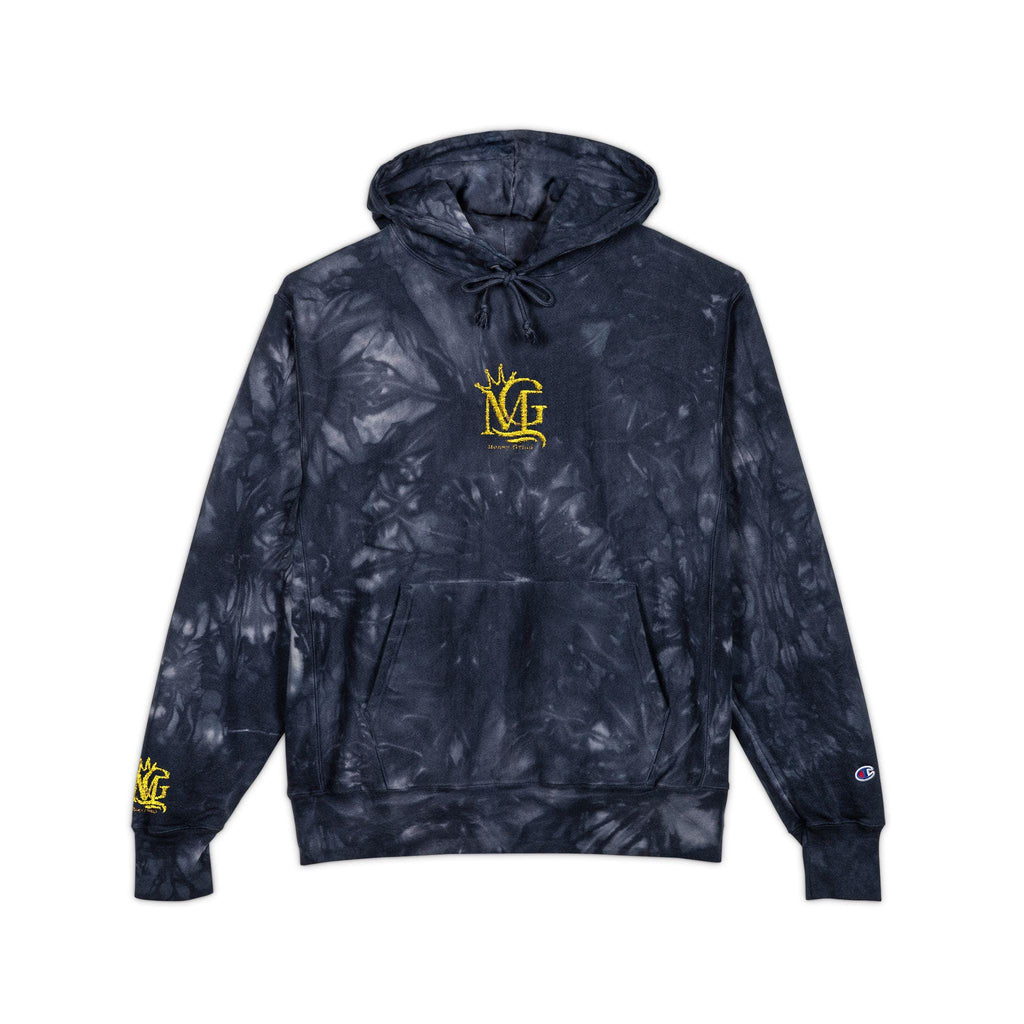 Yellow Floral Crest embroidery Hoodie | Black Tie-Dye Hoodie