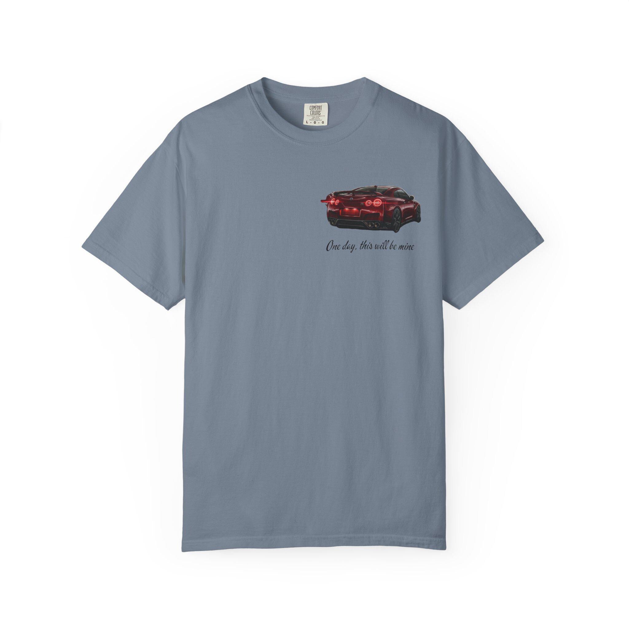 Sports Car graphic T-Shirt | Small Chest Print, Script Text