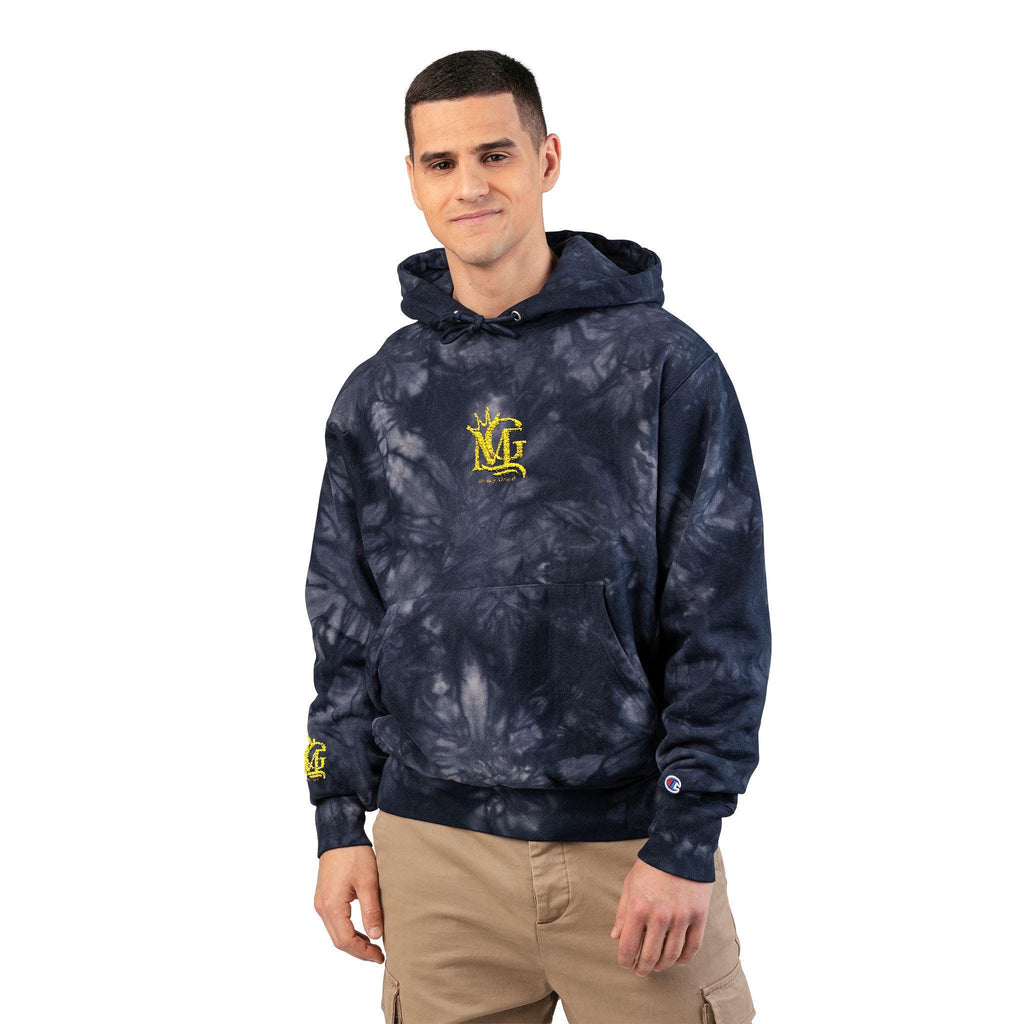 Yellow Floral Crest embroidery Hoodie | Black Tie-Dye Hoodie