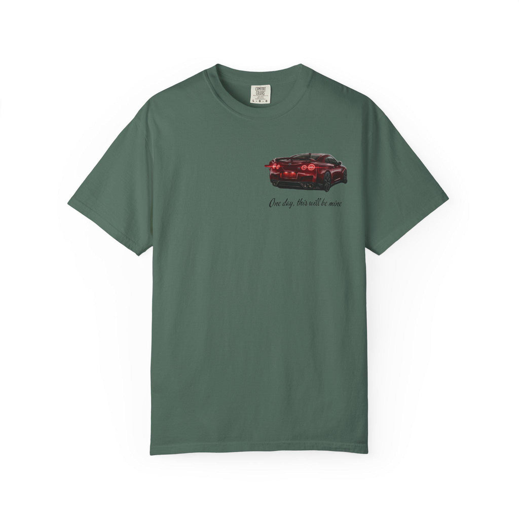 Sports Car graphic T-Shirt | Small Chest Print, Script Text