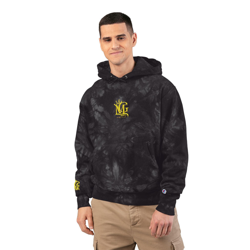 Yellow Floral Crest embroidery Hoodie | Black Tie-Dye Hoodie