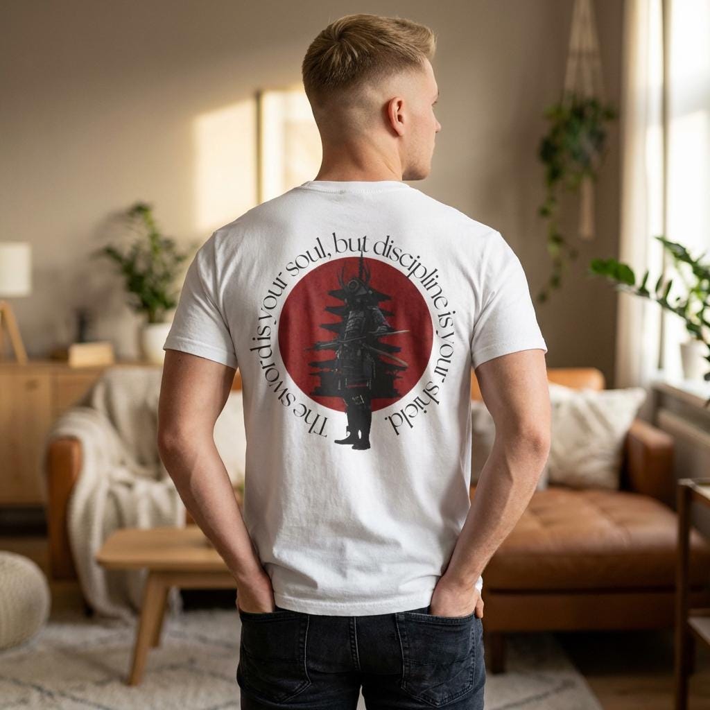 Samurai Silhouette Red Sun T-shirt | Japanese Pagoda Graphic