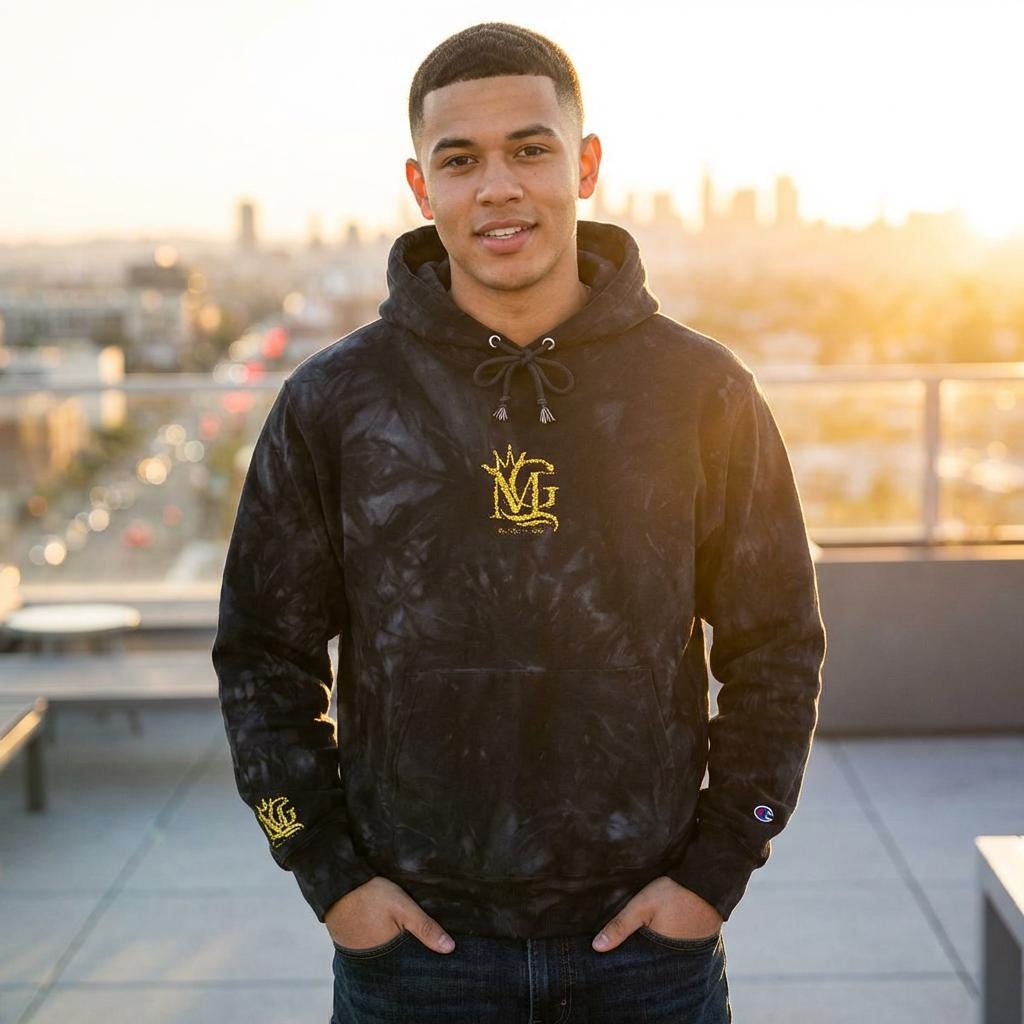 Yellow Floral Crest embroidery Hoodie | Black Tie-Dye Hoodie