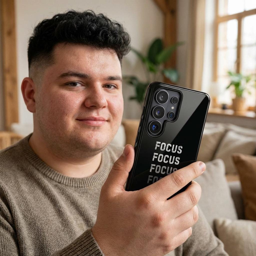 FOCUS repeated text phone case | motivational typography iPhone case