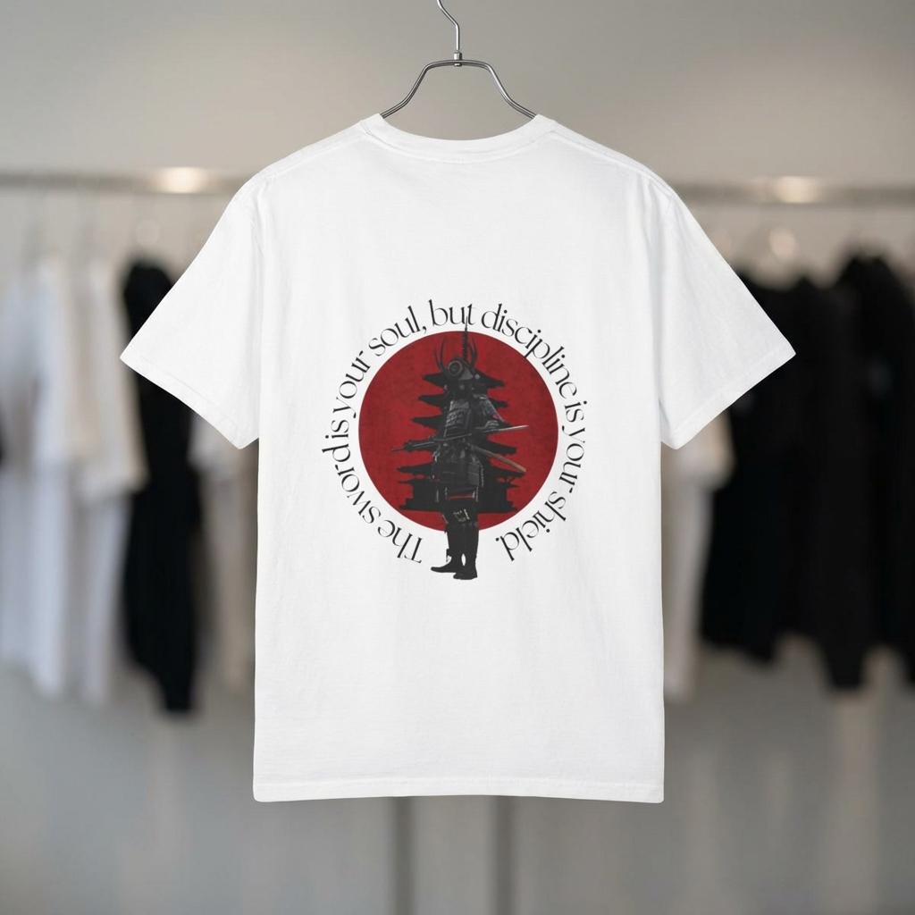 Samurai Silhouette Red Sun T-shirt | Japanese Pagoda Graphic