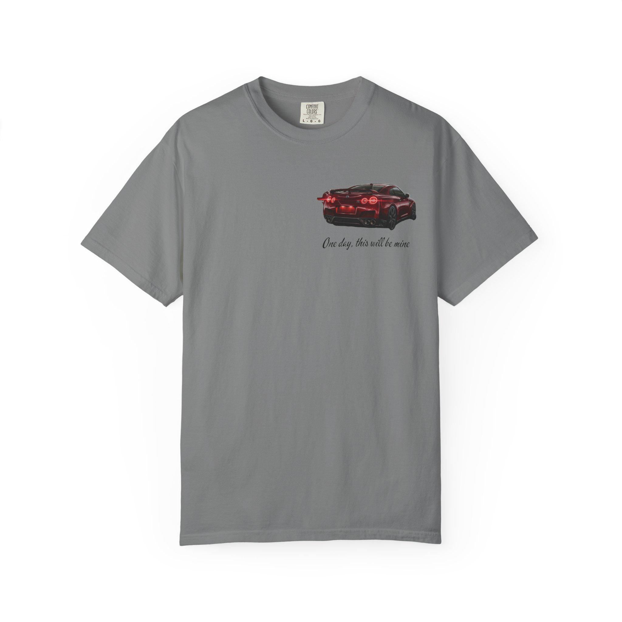 Sports Car graphic T-Shirt | Small Chest Print, Script Text