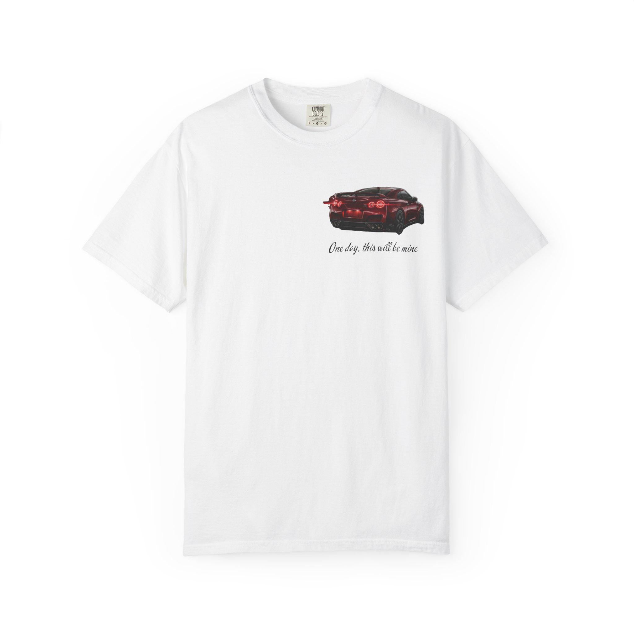 Sports Car graphic T-Shirt | Small Chest Print, Script Text